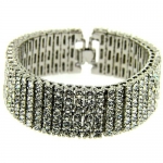 6 Row Pharaoh Bracelet - White Iced Out - Silver Plated - Heavy Bling