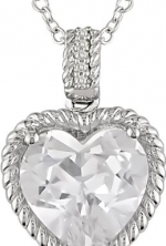 6 3/4ct Created Heart White Sapphire and Diamond Pendant in Sterling Silver, 18