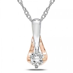 10k White and Pink Gold 1/10 CT TDW Diamond Fashion Pendant With Chain (G-H, I2-I3)