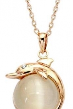 18K Gold Plated Opal Dolphin Pendant Necklace 18-CN3533