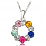 Fancy White Gold Plated Multi Color Crystal Wreath Pendant Necklace Accented with Paved Clear Crystal Crescent Elegant Trendy Fashion Jewelry 16'' Long with 2.5'' Extender