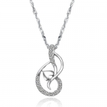 Rhodium White Gold Plated Music Note Pendant Necklace for Women with Pave Cubic Zirconia and Rhinestone Accents