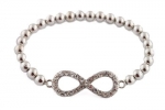Ladies Silver with Clear Stones Infinity Style Shamballah Stretch Bracelet