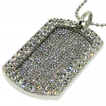 Men's Dog Tag Pendant w/ 38'' Necklace - Iced Out - Silver Plated Bling
