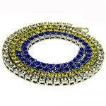 Men's Crystal Chain Necklace - White/Blue/Yellow - Silver Plated - Bling