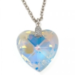 Aurora Borealis Crystal Heart Pendant Sterling Silver Necklace Made with Swarovski Elements