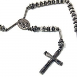 Grey Crystal Glass Rosary Necklace Fashion Jewelry