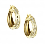 18K Yellow Gold over Sterling Silver Double Hoop Diamond-cut Earrings