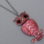 DR - Animal Womens Owl Necklace, 1 1/2 X 2 3/4, Silver, Pink & Red