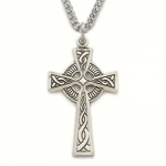 Sterling Silver 1 1/8 Engraved Celtic Knot Cross Necklace on 24 Chain