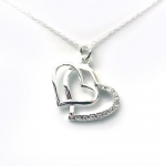 Top Value Jewelry- 925 Sterling Silver Double Heart Pendant, Elegant Women Necklace 18K White Gold Plated, Free 18 Inch Chain - Beautiful!