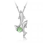 Top Value Jewelry-Dolphin Pendant with Brilliant Peridot Crystal, Elegant & Fashionable Women Necklace, 18K White Gold Plated, Free 18 Inch Chain - SUPER NICE