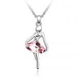 Top Value Jewelry - Cute 18k Gold Plated Pink Crystal Ballerina Pendant Necklace, FREE 18 inch chain