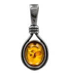 Honey Amber and Sterling Silver Small Oval Pendant