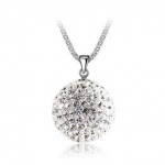 925 Sterling Silver Crystal Ball Pendant, Women Elegant Charm Necklace, Cubic Zirconia Heart Charm, Free 18 Inch Chain