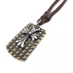 Top Value Jewelry - Brown Leather Adjustable Necklace with Brass Dog Tag Pendant