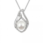Top Value Jewelry- Elegant Large Pearl Pendant Surrounded by Clear Crystal Accents, Elegant Women Necklace, 18K White Gold Plated, Free 18 Inch Chain - SUPER CUTE