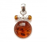Amber and Sterling Silver Round Pendant