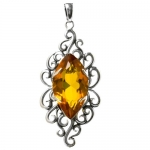 Diamond Cut Collection Baltic Honey Amber and Sterling Silver Marquise-shaped Large Pendant