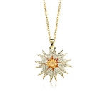Top Value Jewelry- Bright Sunburst Pendant Necklace for Women with Crystal Accents, 18k Gold Plated, Free 18 Inch Chain