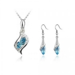 Top Value Jewelry - Aqua Blue Necklace and Earring Set, Elegant & Fashionable, 18K White Gold Plated, Free 18 Inch Chain - SUPER CUTE