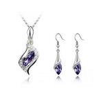 Top Value Jewelry - Amethyst Necklace and Earring Set, Elegant & Fashionable, 18K White Gold Plated, Free 18 Inch Chain - SUPER CUTE