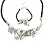 Necklace Bracelet Stunning Abstract Silver Tone Swarovski Crystals Leather Set Bucasi