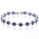 Classy & Elegant Princess Cut Created Sapphire Gemstone Bracelet in Sterling Silver Rhodium Finish