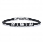 Strikingly Elegant: Stainless Steel Bead and Rubber Ring Bracelet for Men