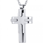 Multi-Layered Two Tone Strainles Steel Cross Pendant With 22 inch Chain