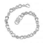 Savvy Style: Sterling Silver Rhodium Finish Designer Inspired Multi-shaped Fancy Link Chain Bracelet