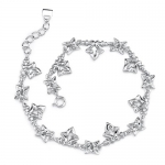 Celestial Delight: Sterling Silver Rhodium Finish Designer Inspired Fancy Link Bracelet with Tulip and Star Charms