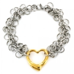Stainless Steel Open Heart Charm Bracelet - Yellow