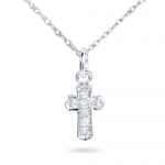 Mini 14k White Gold Diamond Cross Pendant with 18 Inch Chain