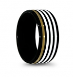 Titanium Ring. TriColor: Gold,White & Black. Width 8.6mm.(Size 8)