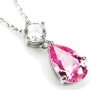 CZ-Drop Necklace, Pink Topaz-Colored & Diamond-Colored CZs, 18