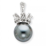Sterling Silver Grey Syn. Pearl & CZ Crown Pendant