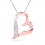 10KT Pink Gold Baguette and Round Diamond Heart Pendant (0.04 Cttw)