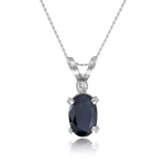 14K White Gold Oval Sapphire and Diamond Pendant 18 Chain 1/2ct