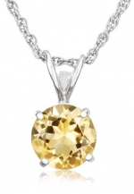 Sterling Silver 8mm Round Citrine Pendant Necklace with Light Rope Chain Necklace, 18