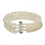 3-Strand White A Grade 5.5-6mm Freshwater Cultured Pearl Bracelet with Sterling Silver Clasp, 7.25