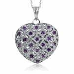 Sterling Silver Amethyst Designer Puffed Heart Pendant (1cttw. 18 Necklace)