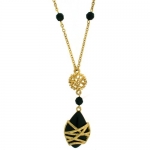 Necklace Old World Charm Simulated Onyx Gold Tone 18 inches Bucasi