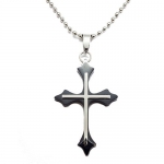Blue Chip Unlimited - Masculine Silver & Black Colored 2 Stainless Steel Cross Pendant & 18 Ball Chain Necklace Fashion Jewelry