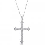 Sterling Silver 925 Cubic Zirconia CZ Accent Cross Pendant Necklace, Valentine's Day Gift