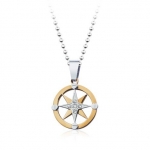 Blue Chip Unlimited - Masculine Copper-Colored Compass Rose in Stainless Steel with 18 Ball Chain Necklace Fashion Necklace