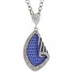 Necklace Vibrant Blue Leather Silver Tone Swarovski Crystals 18 inches Bucasi