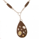 Wood Resin Necklace Sterling Silver Teardrop Pendant Stones Topaz Cat Eye Design By Bucasi