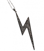 Blue Chip Unlimited - Black Plated Lightning Bolt Pendant w/ Black Crystals & 30 Chain Necklace Fashion Jewelry Necklace