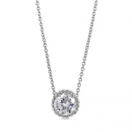 Sterling Silver Necklace Round Cubic Zirconia CZ Solitaire Pendant - 7mm, 1.28ct, Valentine's Day Gift